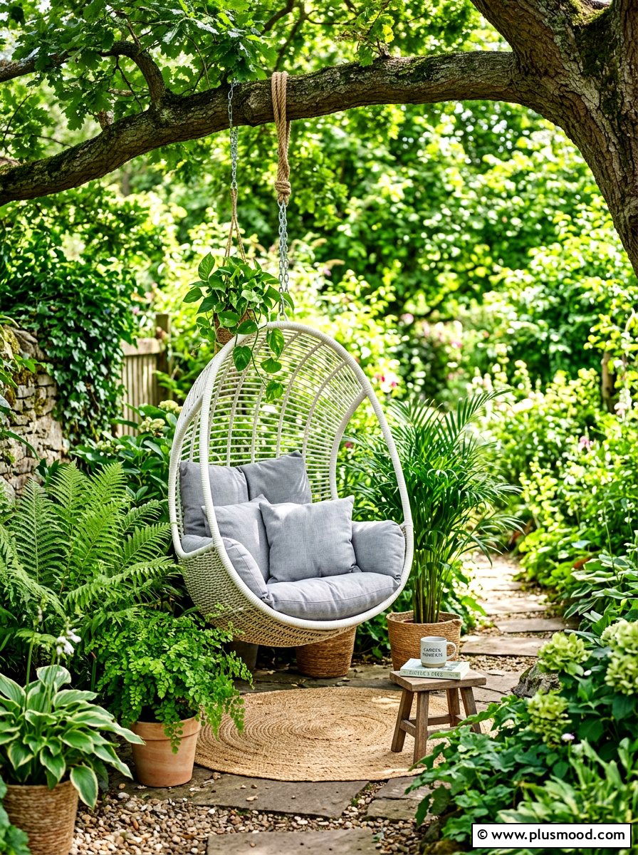 Hanging Egg Chair Nook - 25 summer backyard patio ideas