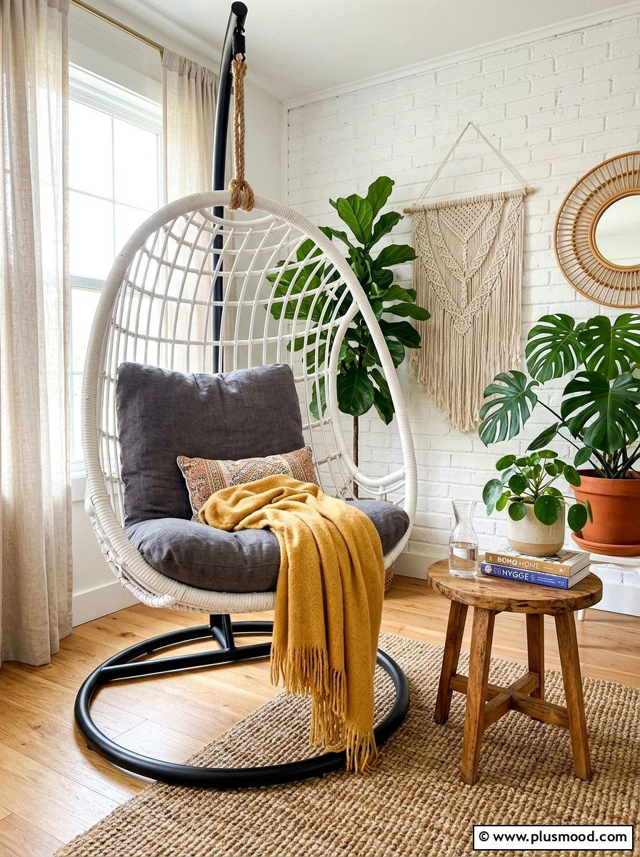 Hanging Egg Chair Seat - 25 summer cozy apartment patio ideas