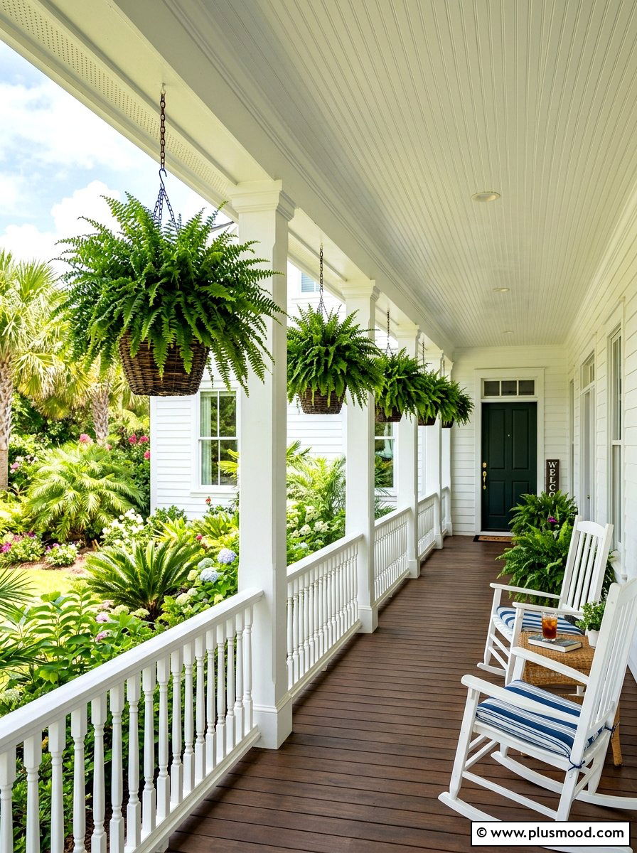 Hanging Fern Basket - 25 summer front porch decor ideas for white house