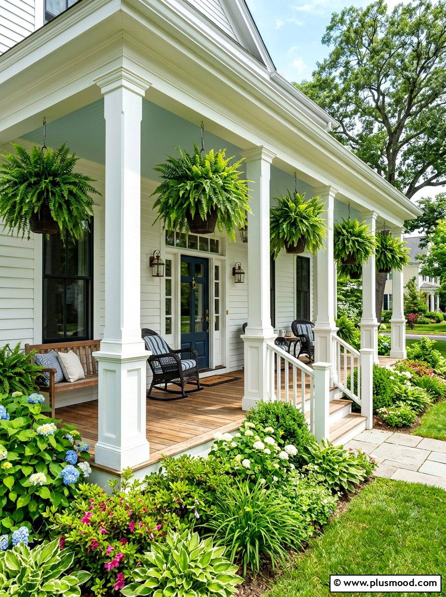 Hanging Fern Baskets - 25 late summer front porch ideas