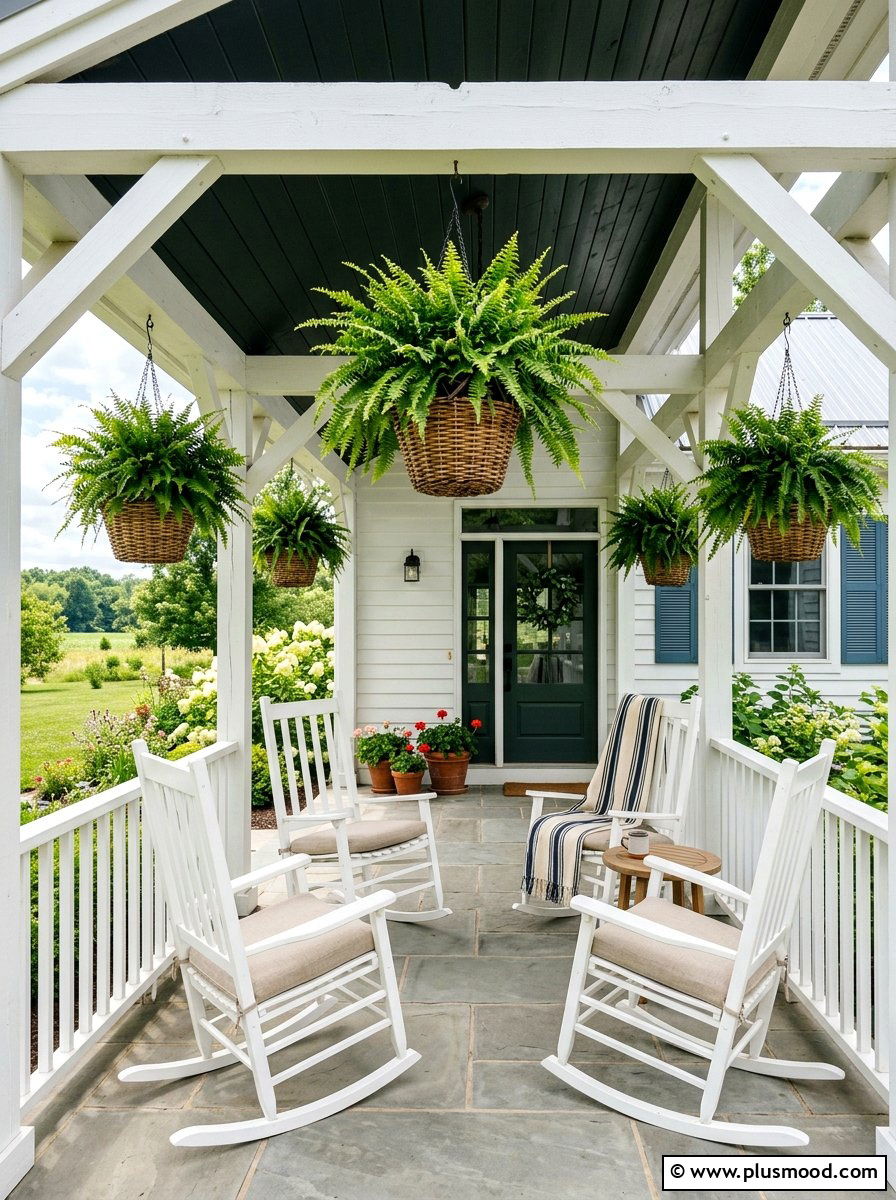 Hanging Ferns On Porch - 25 summer farmhouse curb appeal ideas