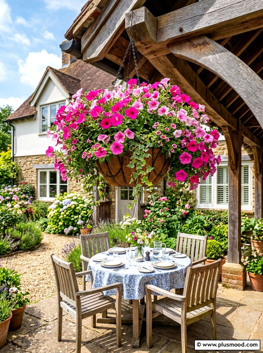 Hanging Flower Basket - 25 summer patio dining decor ideas