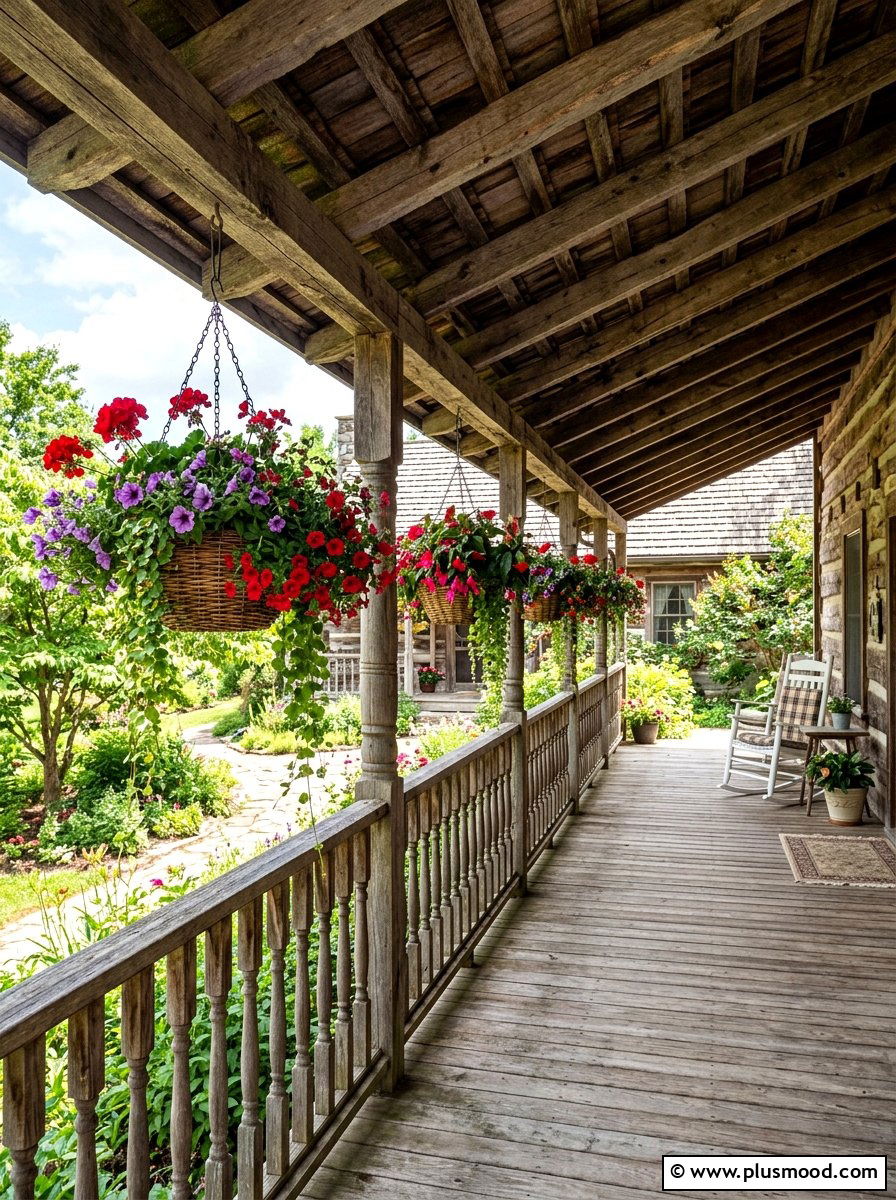 Hanging Flower Basket - 25 summer rustic front porch ideas