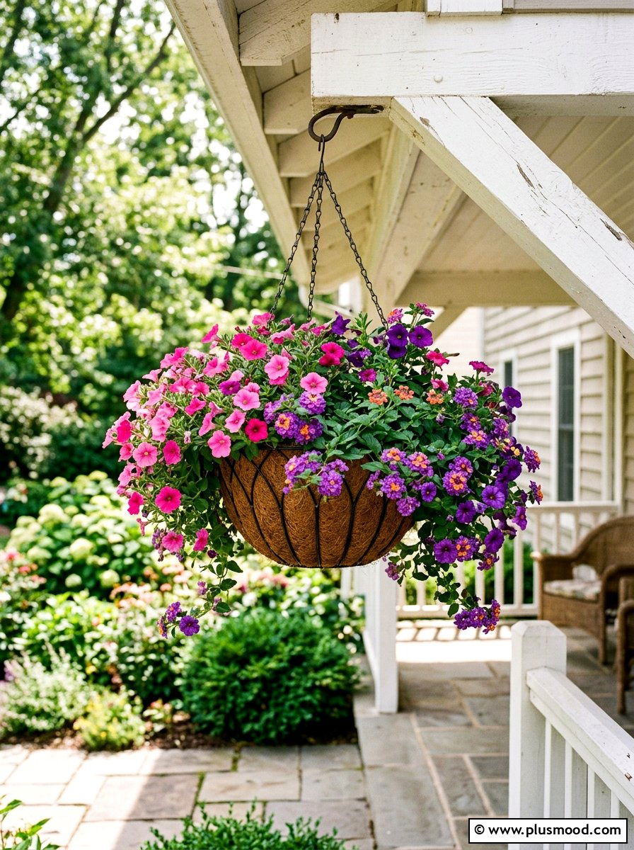Hanging Flower Basket - 25 late summer porch decor ideas