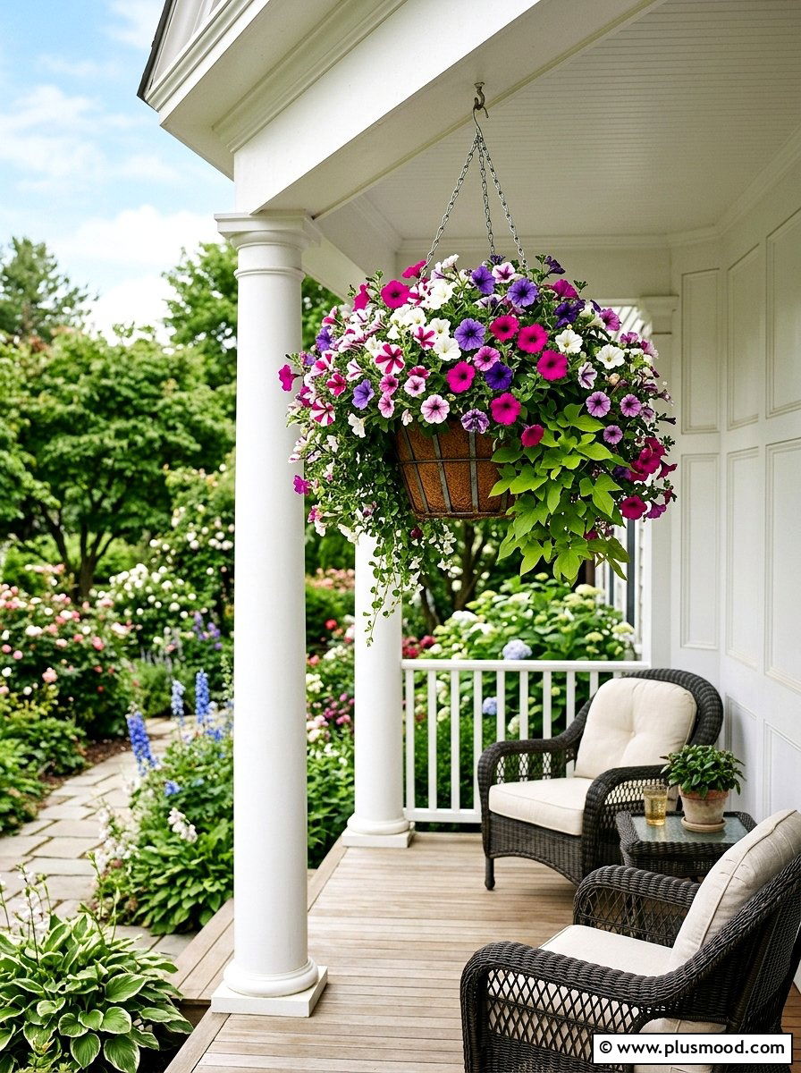 Hanging Flower Basket - 25 outdoor garden decor ideas with vertical garden