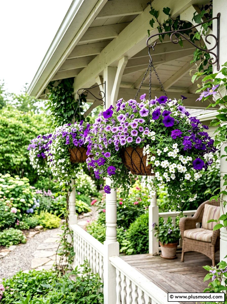 Hanging Flower Baskets - 25 budget summer front porch decor ideas