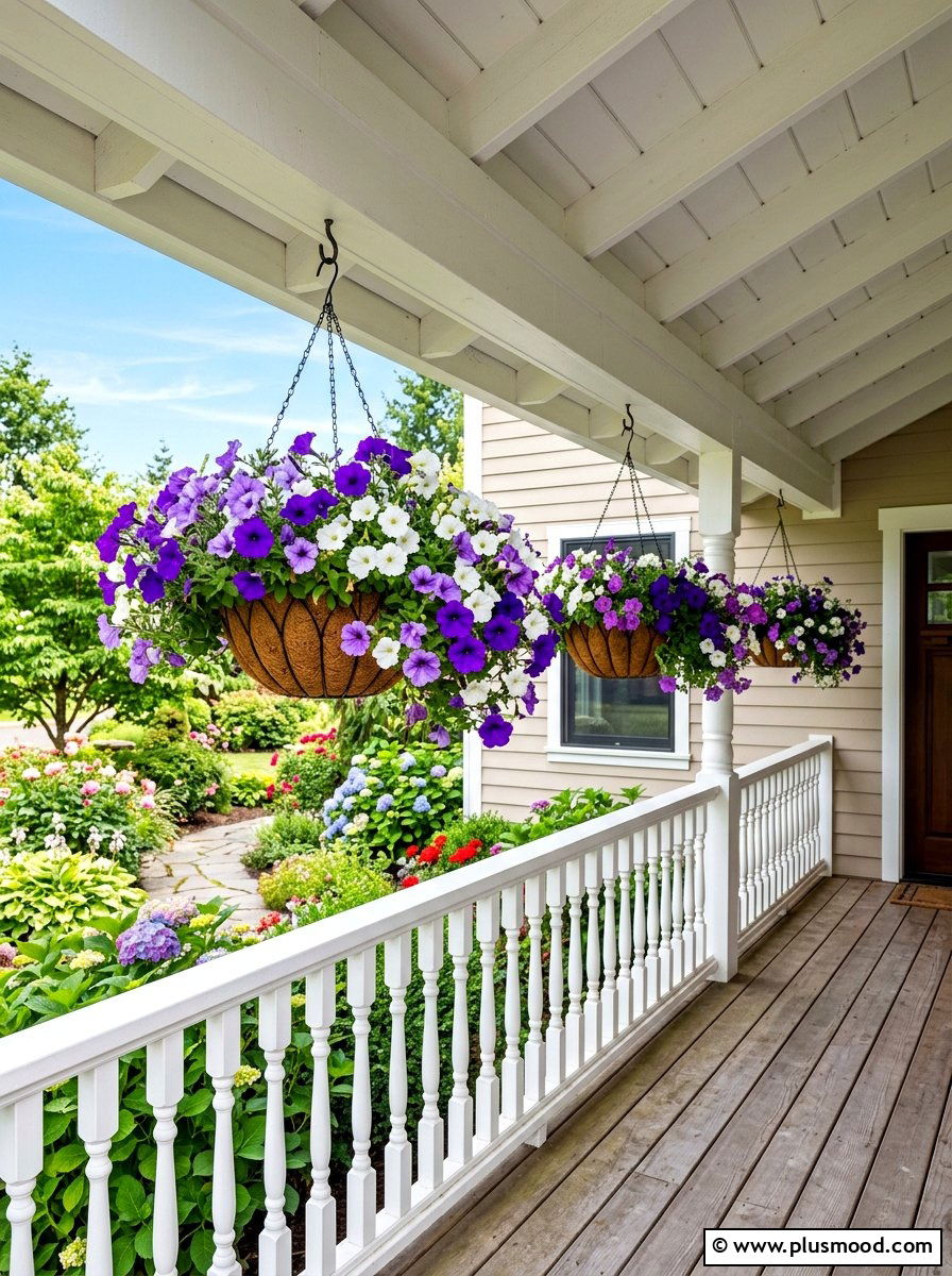 Hanging Flower Baskets - 25 summer entryway curb appeal ideas