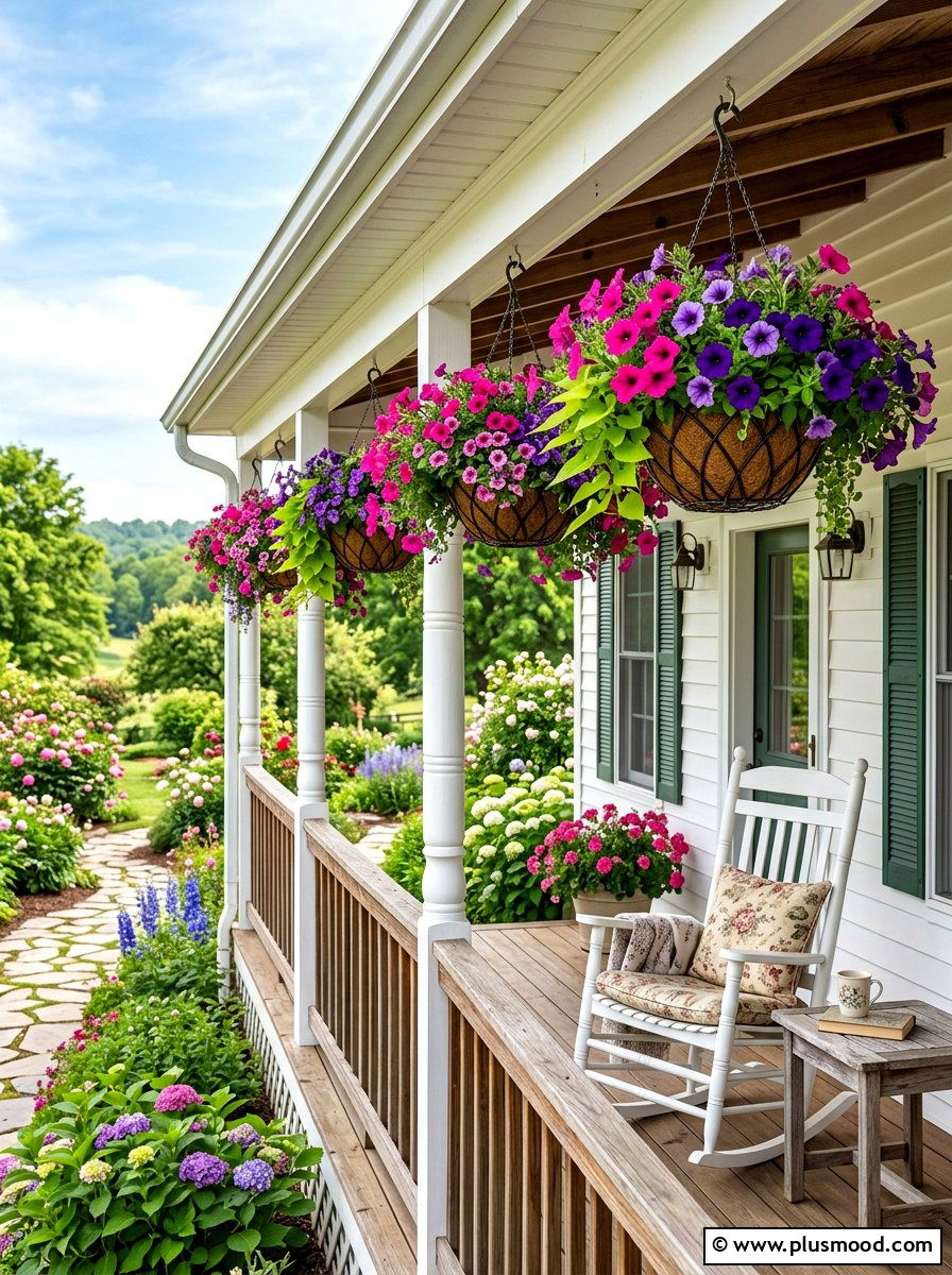 Hanging Flower Baskets - 25 cheap summer porch ideas