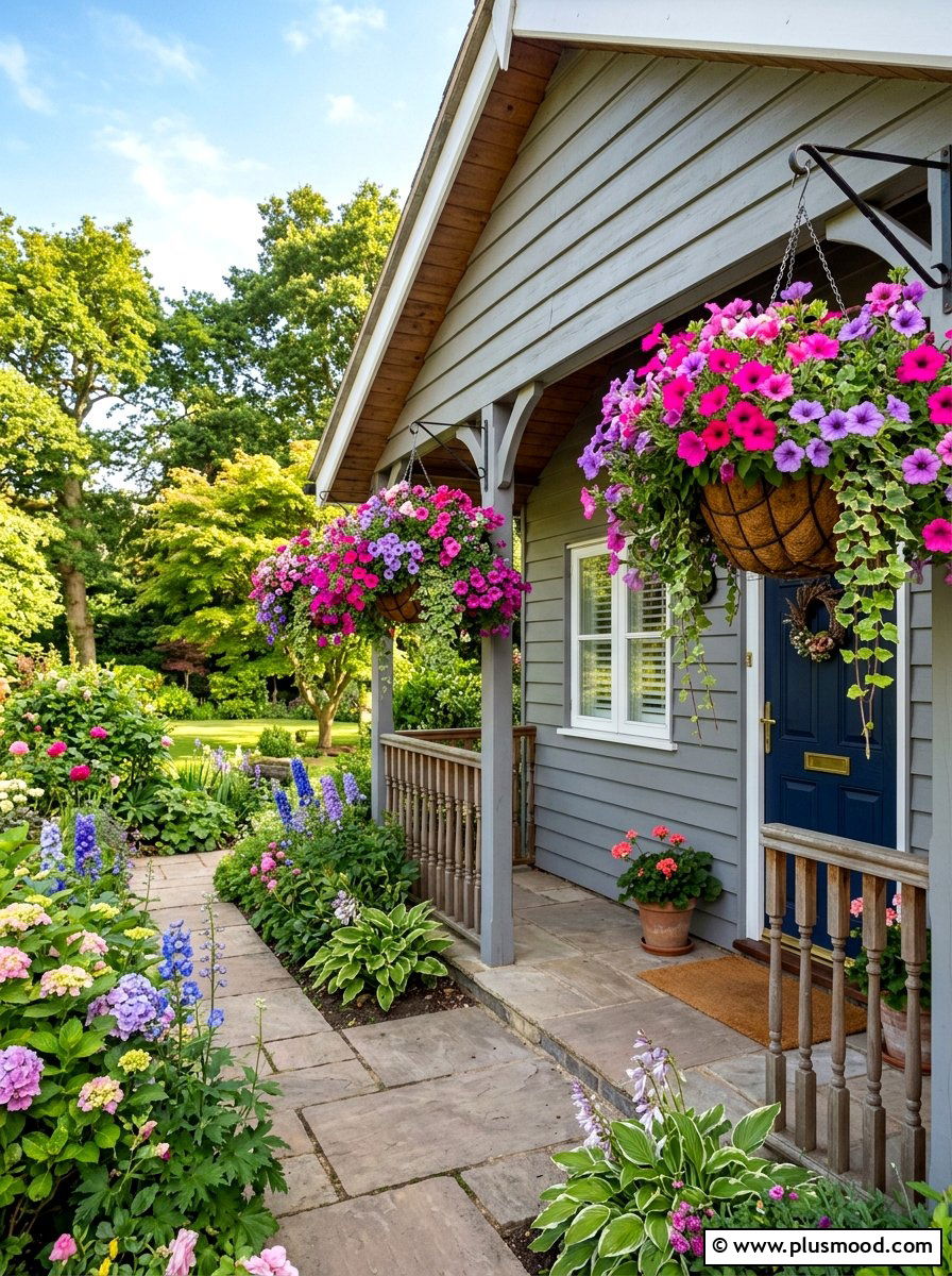 Hanging Flower Baskets - 25 summer bungalow curb appeal ideas