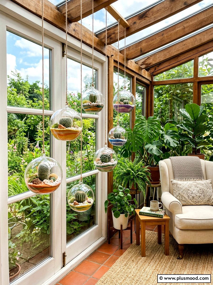 Hanging Glass Cactus Terrarium - 25 summer cactus planter ideas