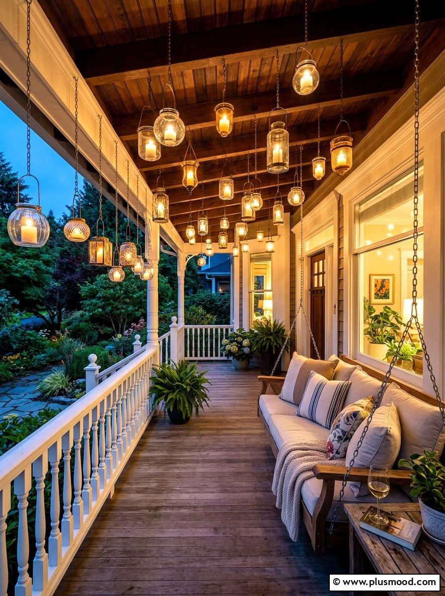 Hanging Glass Lantern - 25 summer front porch lantern ideas