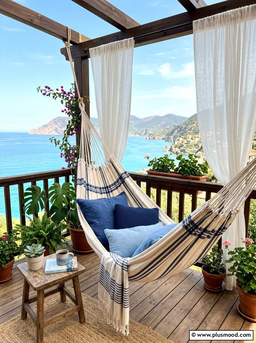 Hanging Hammock Balcony Retreat - 25 summer coastal balcony ideas