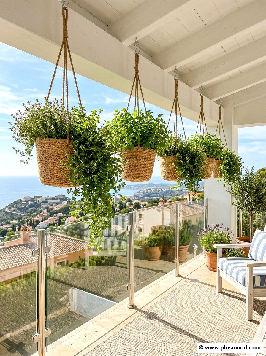 Hanging Herb Basket - 25 summer balcony herb garden ideas