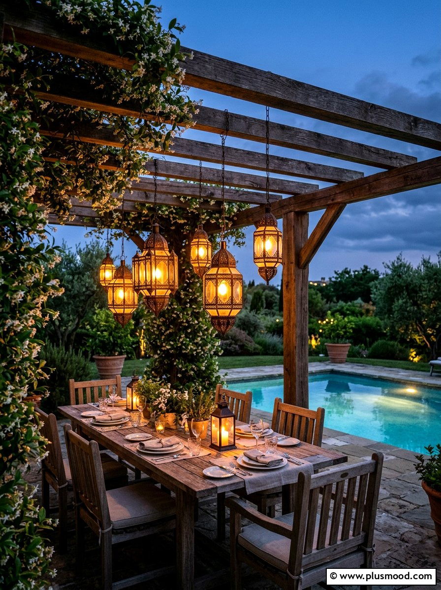 Hanging Lanterns From Pool Pergola - 25 pool landscaping ideas with lanterns