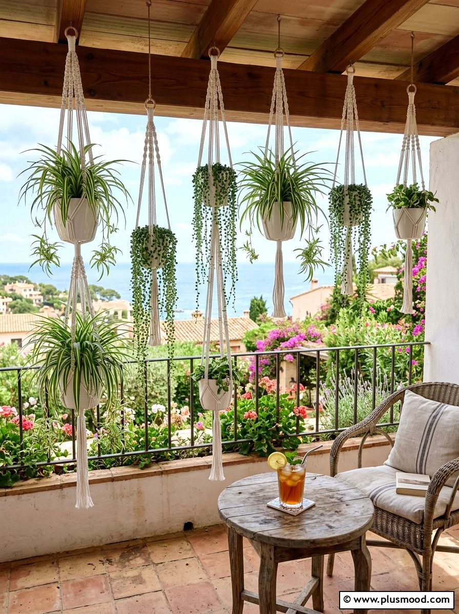 Hanging Macrame Basket - 25 summer balcony planter ideas