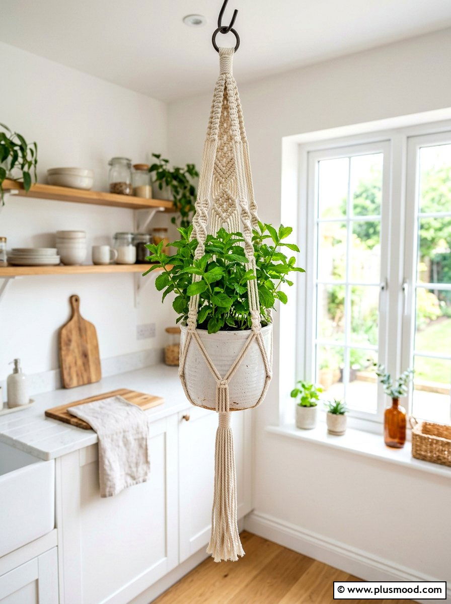Hanging Macrame Herb Planter - 25 summer herb planter ideas