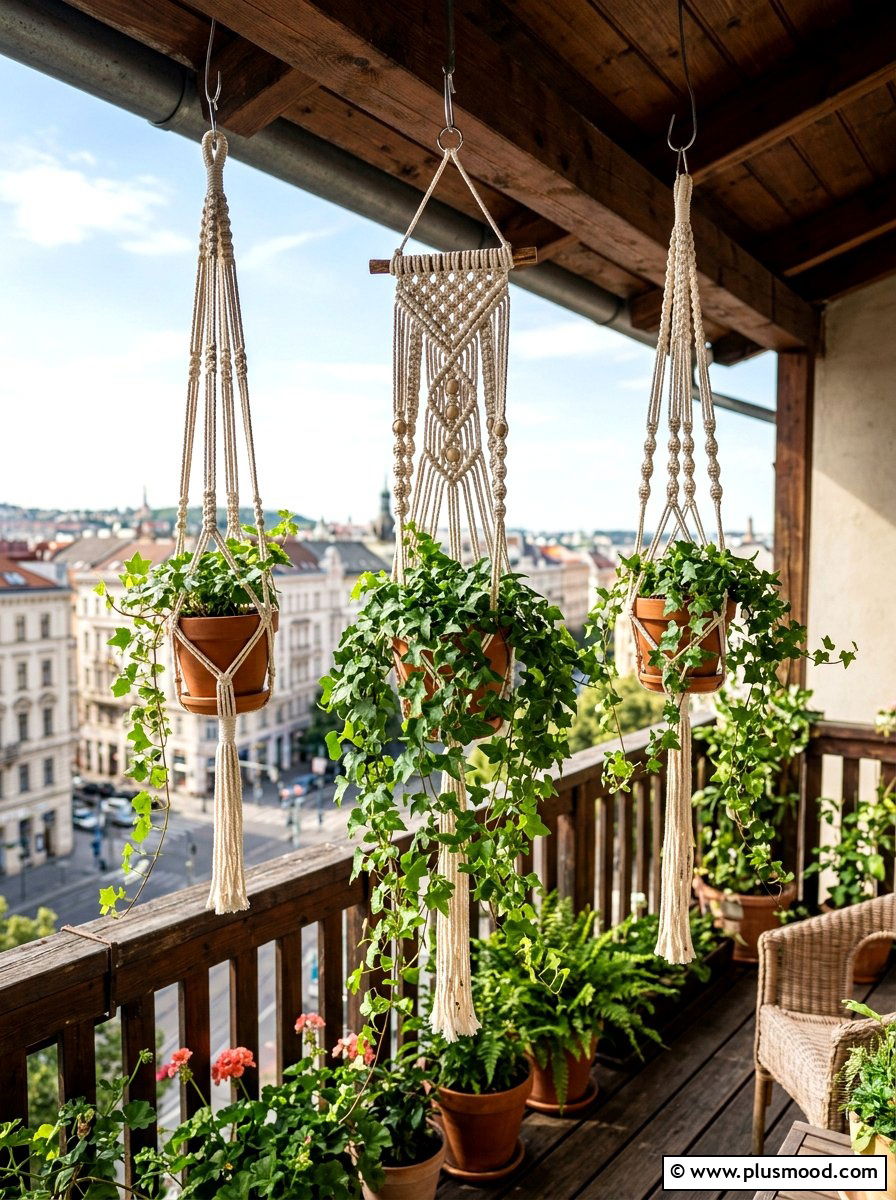 Hanging Macrame Planter - 25 summer city balcony summer decor ideas