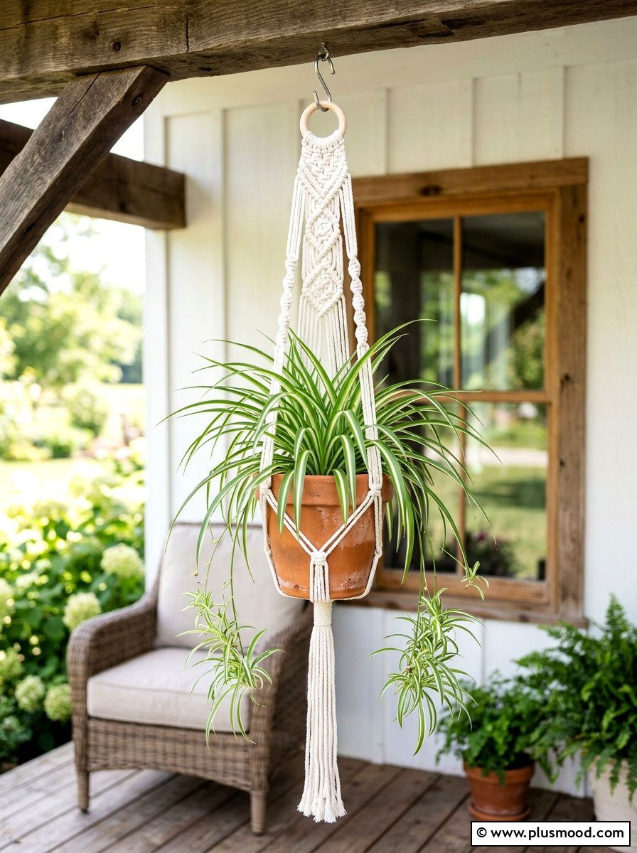 Hanging Macrame Planter - 25 summer farmhouse planter ideas