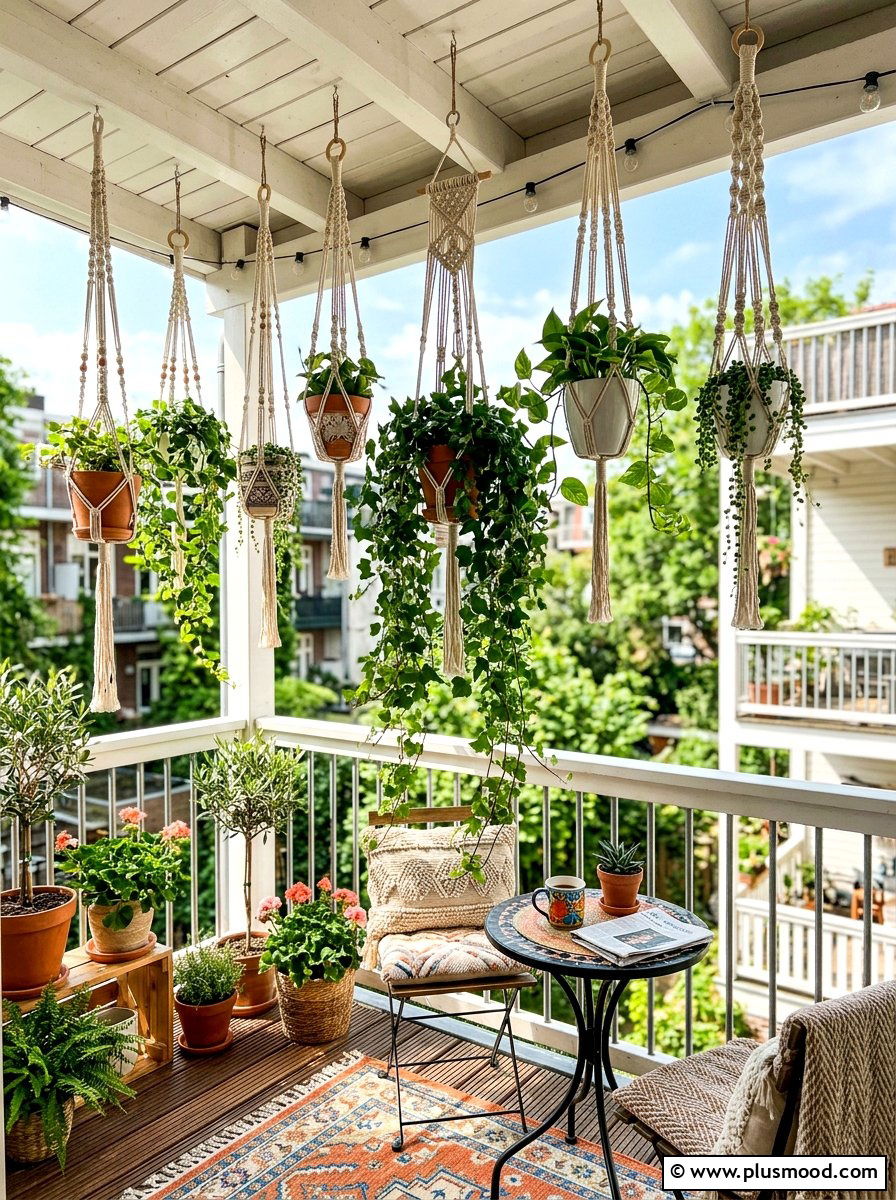 Hanging Macrame Planters - 25 summer patio decor ideas for renters