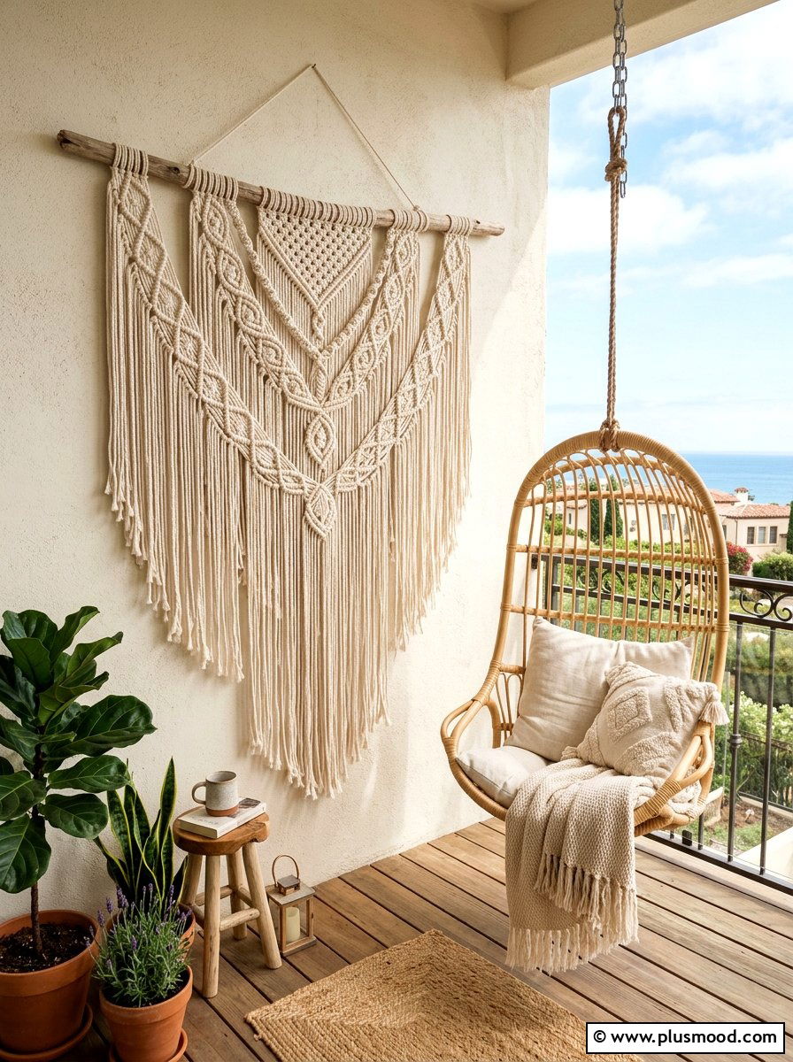 Hanging Macrame Tapestry - 25 summer balcony wall decor ideas
