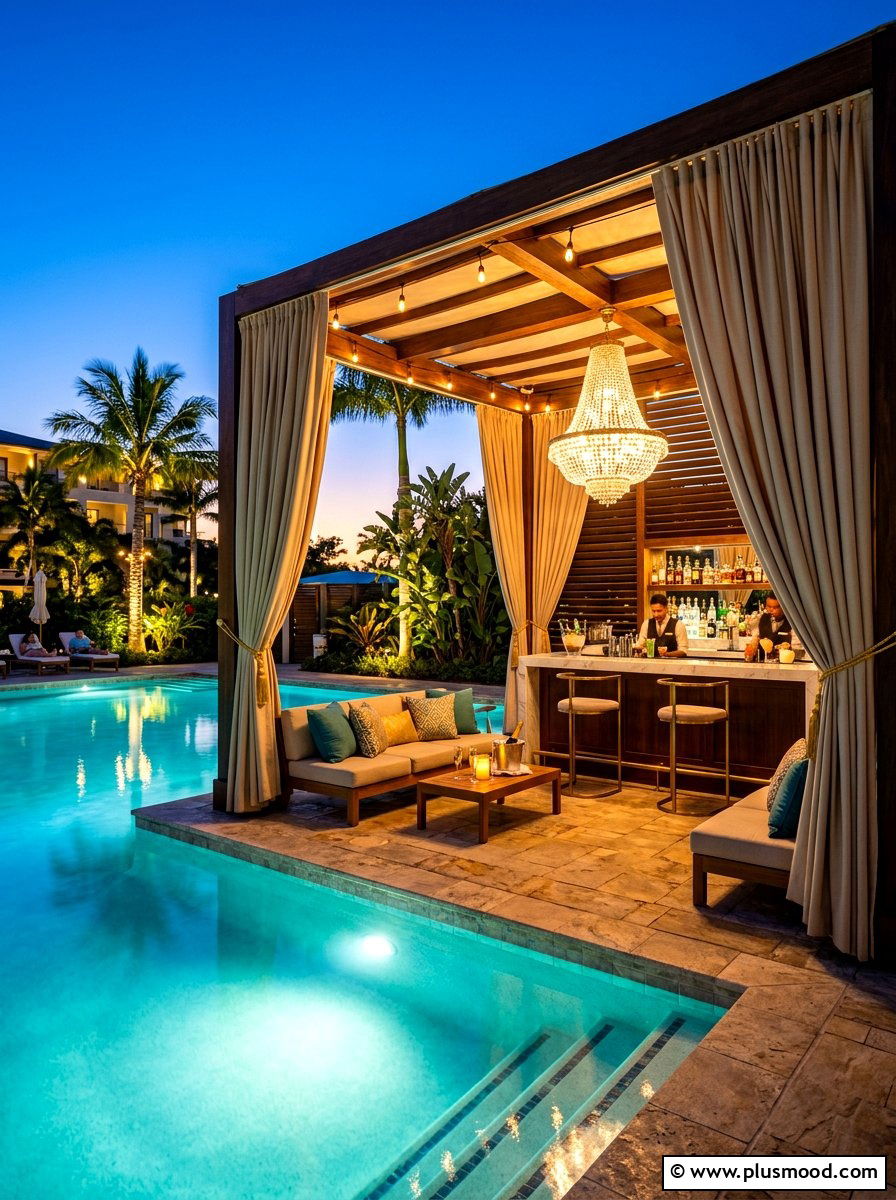 Hanging Outdoor Chandelier - 25 summer pool lighting ideas