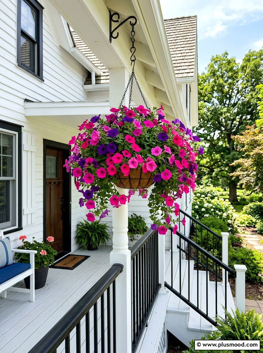 Hanging Petunias - 25 summer front porch flower ideas