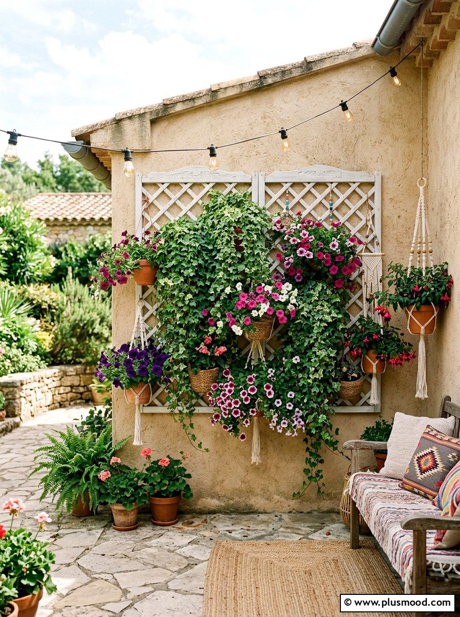 Hanging Plant Trellis - 25 small backyard ideas with trellis