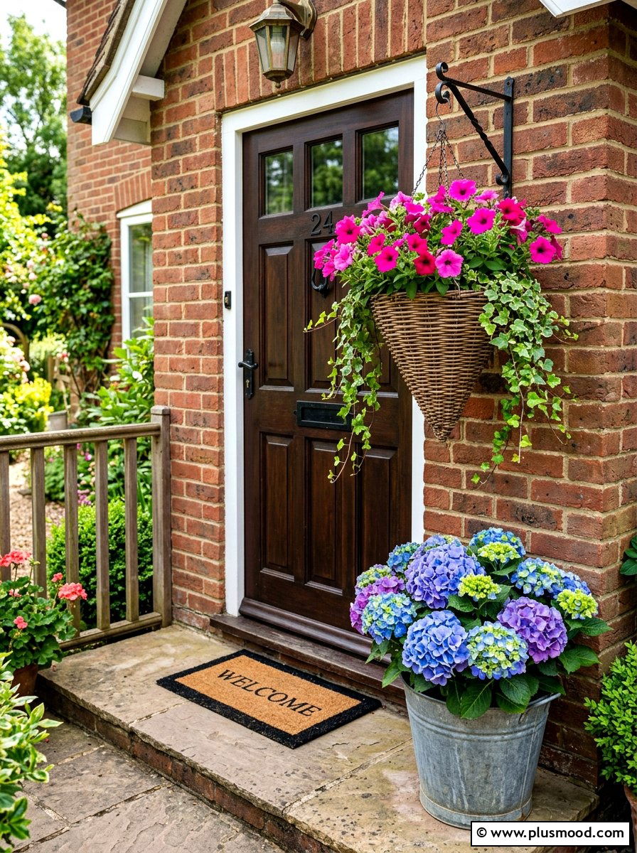 Hanging Porch Basket - 25 summer front door decor ideas