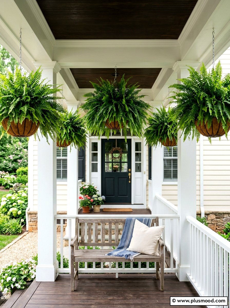Hanging Porch Ferns - 25 summer front porch decor ideas