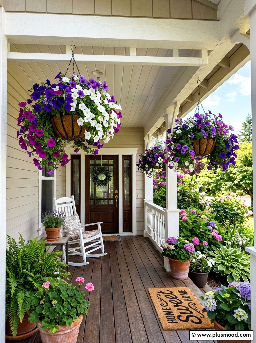 Hanging Porch Flower Baskets - 25 summer small front porch ideas