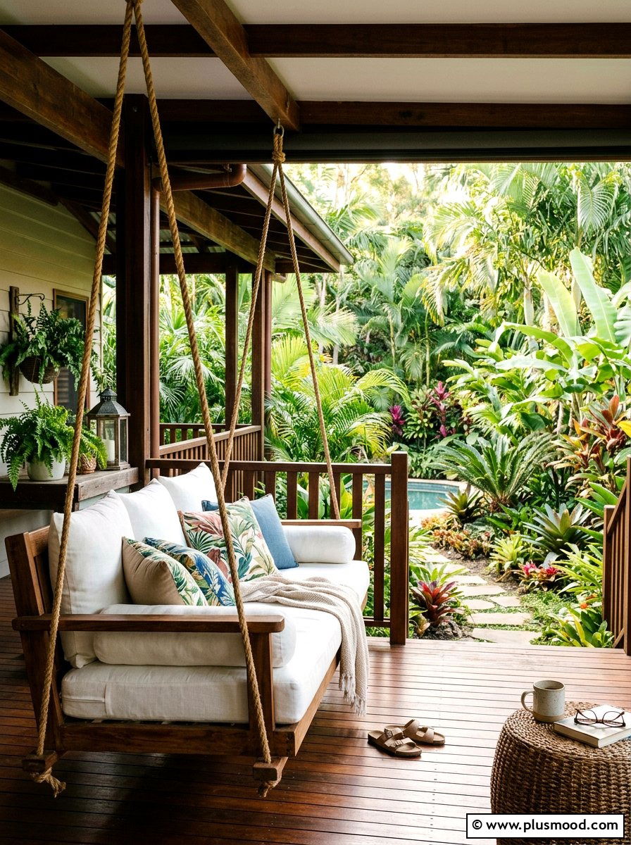 Hanging Porch Swing - 25 summer island style backyard ideas