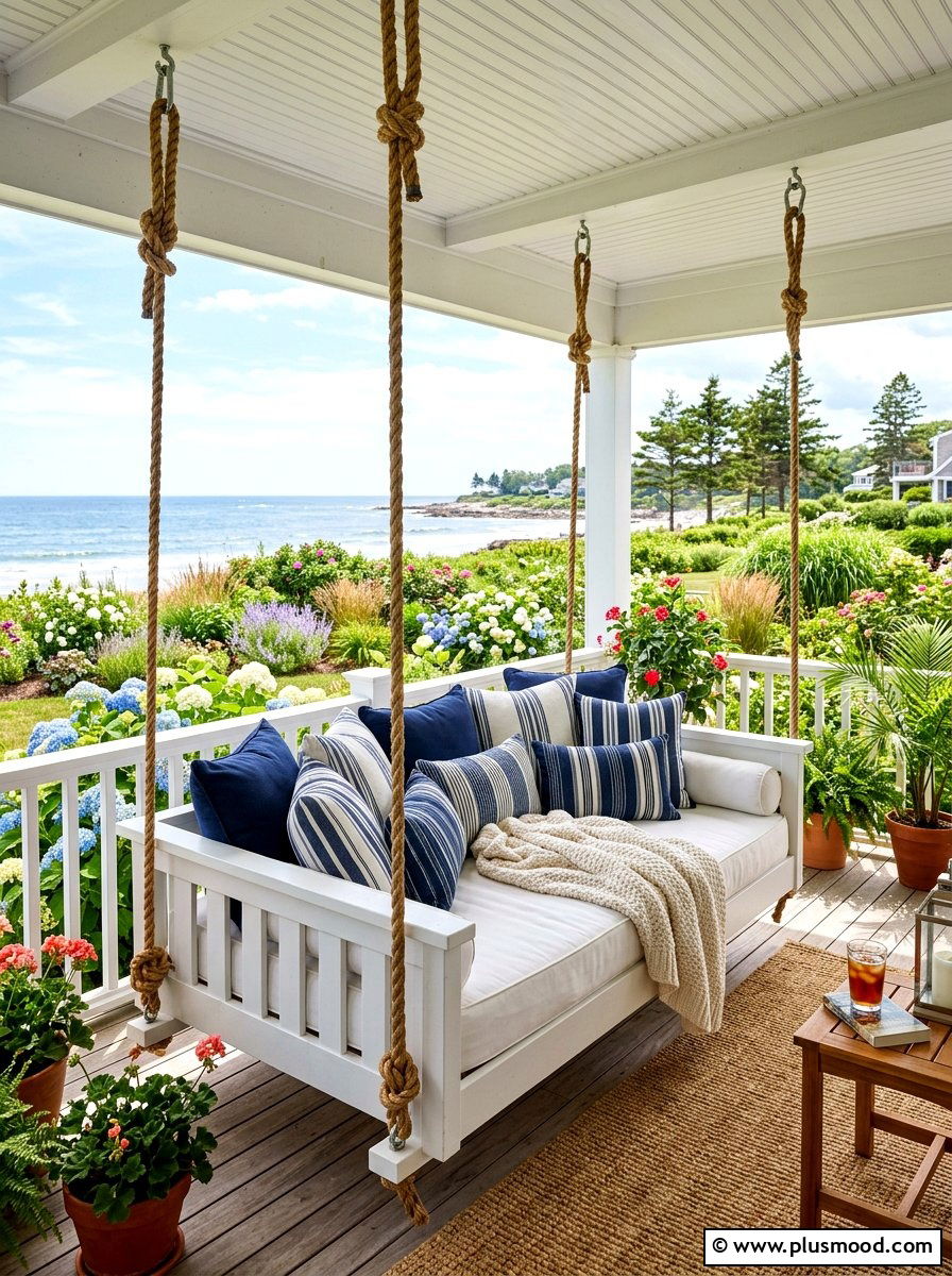 Hanging Porch Swing Bed - 25 summer coastal front porch ideas