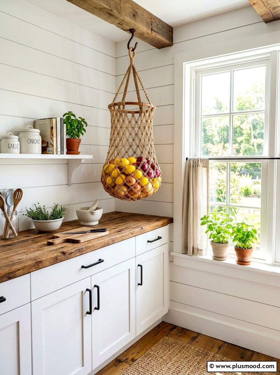 Hanging Produce Basket Net - 25 summer kitchen organization ideas