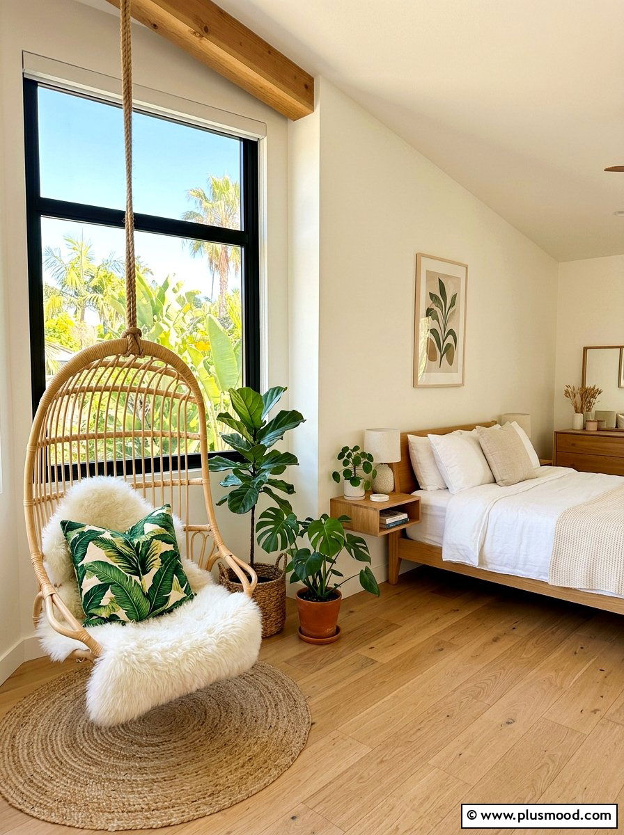 Hanging Rattan Chair - 25 summer tropical bedroom ideas