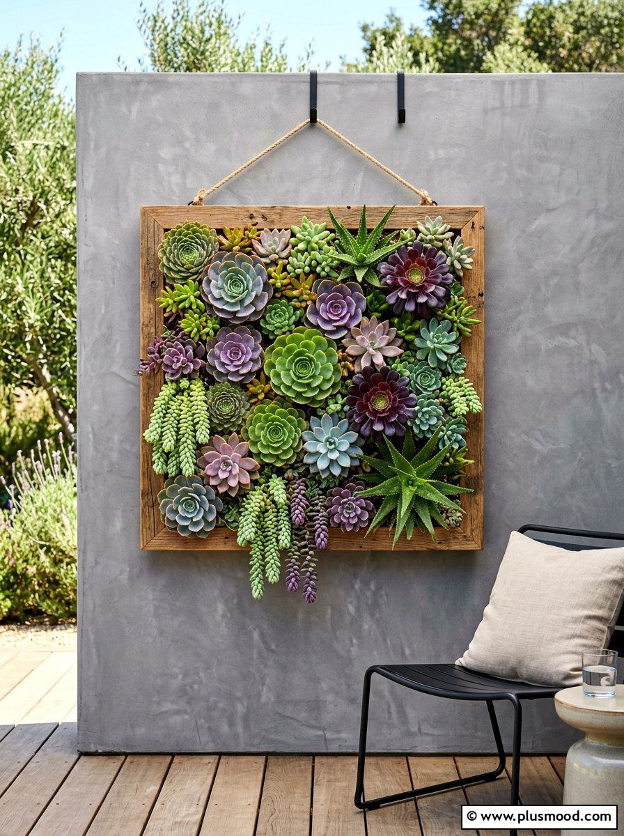 Hanging Succulent Frame - 25 summer patio wall decor ideas