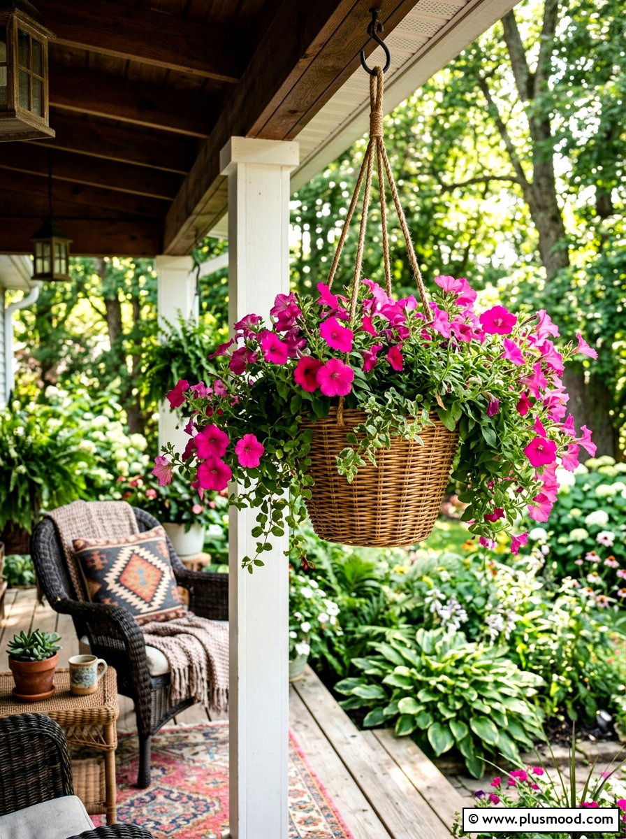 Hanging Woven Rattan Basket - 25 summer modern planter ideas