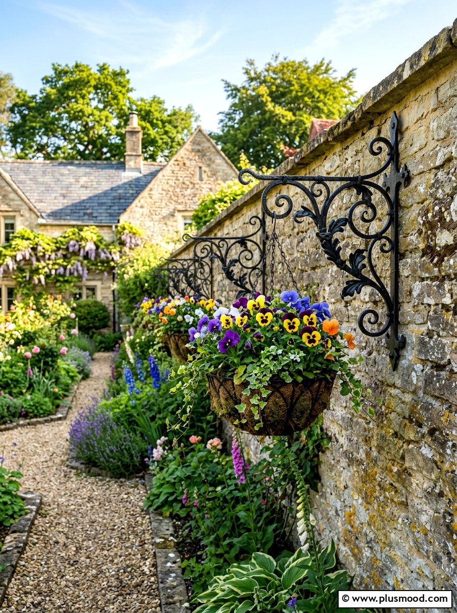 Hanging basket bracket wall - 25 small backyard ideas with hanging plants
