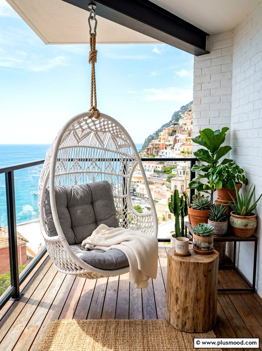 Hanging chair - 25 summer balcony decor ideas