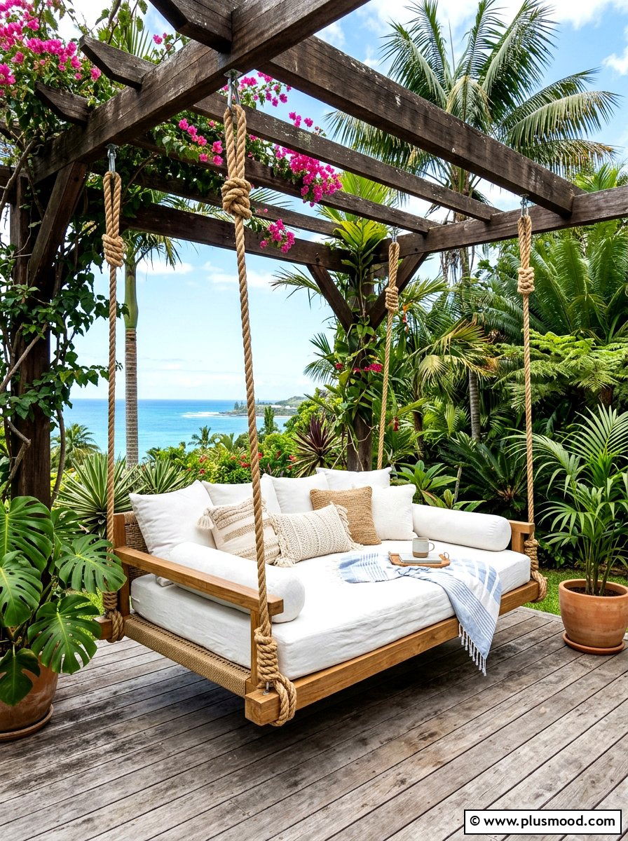 Hanging daybed retreat - 25 summer backyard tropical ideas