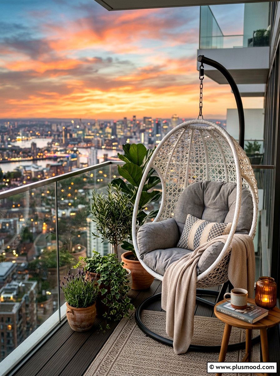 Hanging egg chair - 25 late summer balcony ideas
