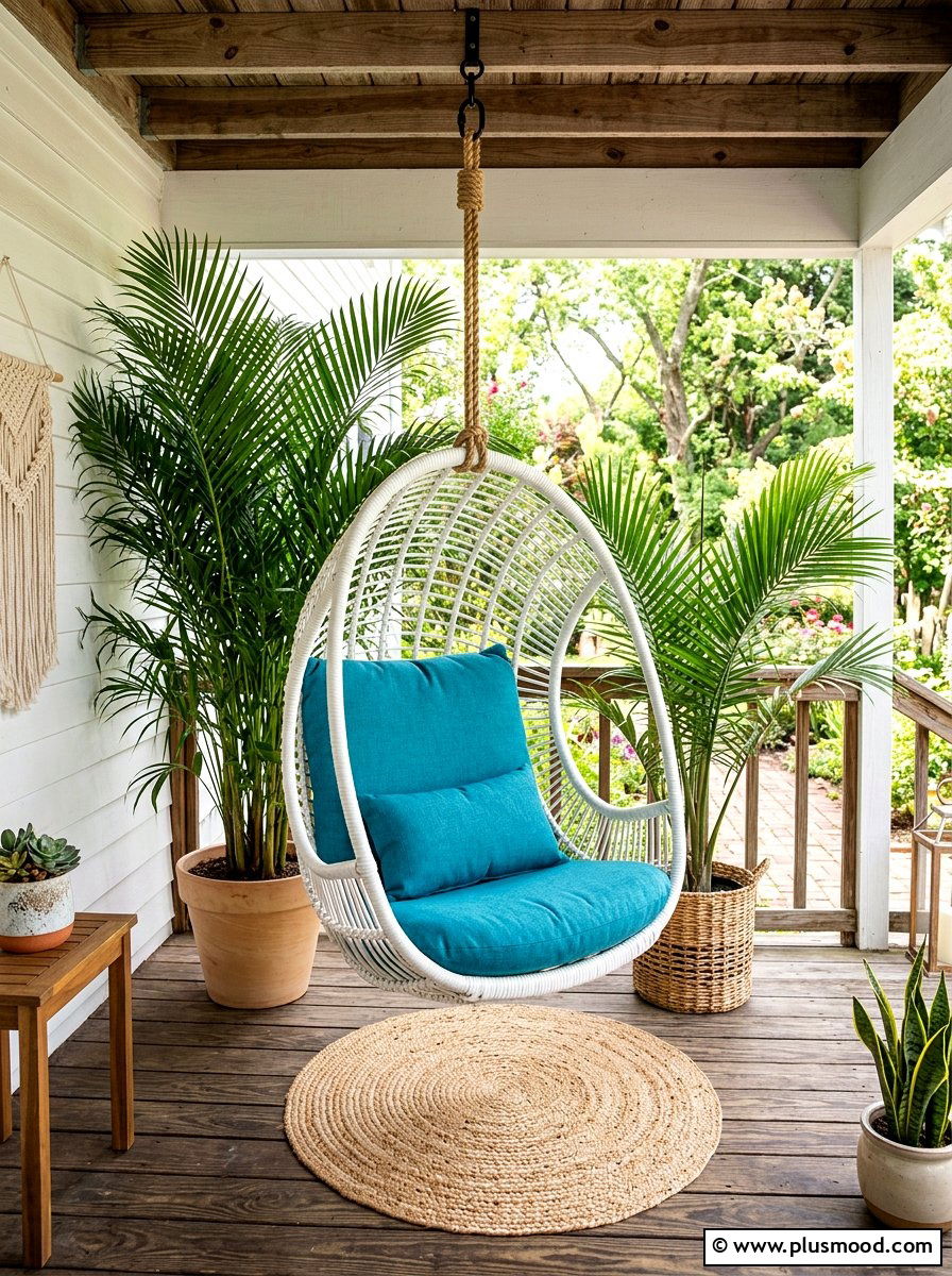 Hanging egg chair - 25 summer porch corner decor ideas