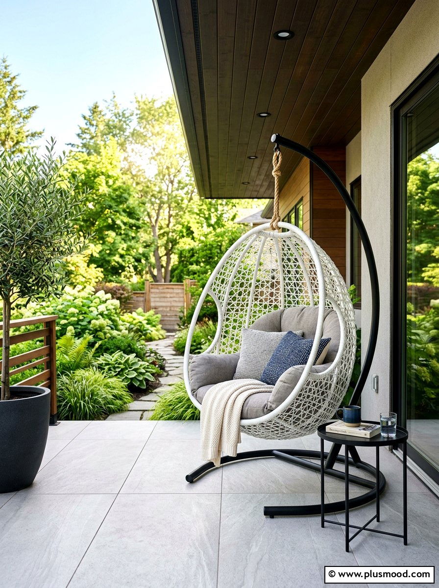 Hanging egg chair porch - 25 summer porch swing curb appeal ideas