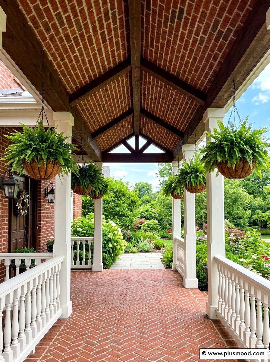 Hanging ferns for brick porch - 25 summer front porch decor ideas for brick house