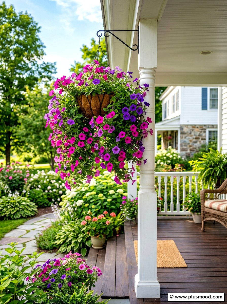 Hanging flower porch column - 25 summer porch column decor ideas