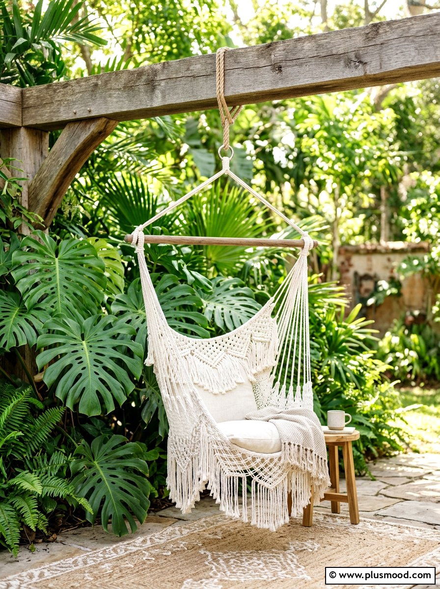 Hanging hammock chair - 25 small backyard ideas for tropical theme