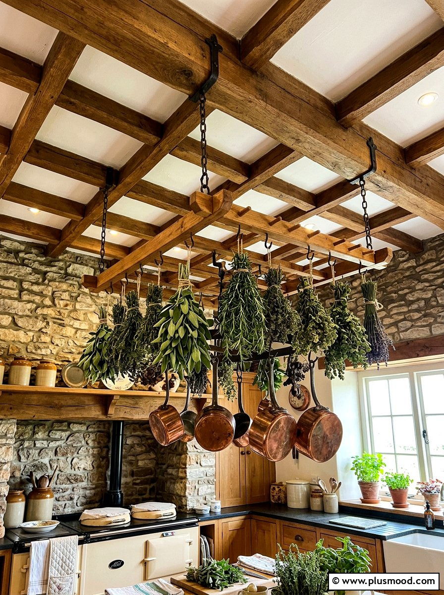 Hanging herb drying rack - 25 summer greenery kitchen decor ideas
