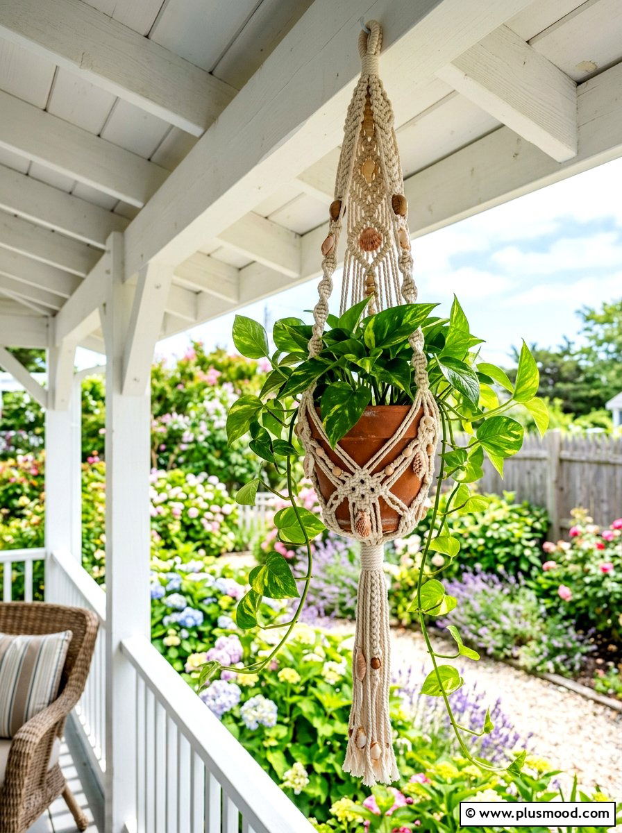 Hanging macrame plant holder - 25 summer coastal planter ideas