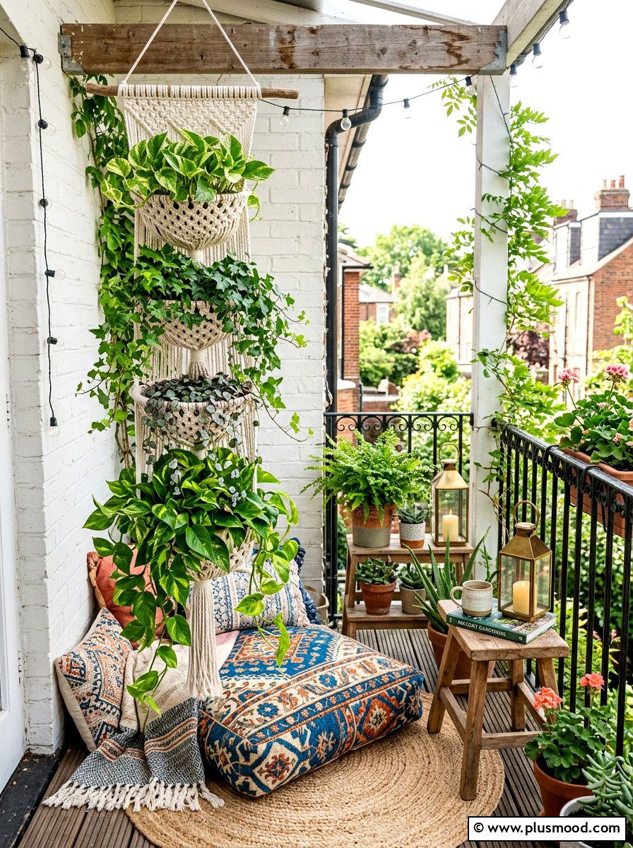 Hanging plant arrangement - 25 summer balcony privacy ideas