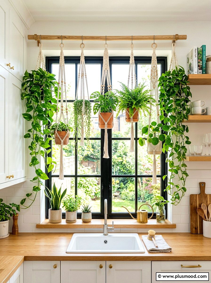 Hanging plant collection - 25 summer kitchen window decor ideas