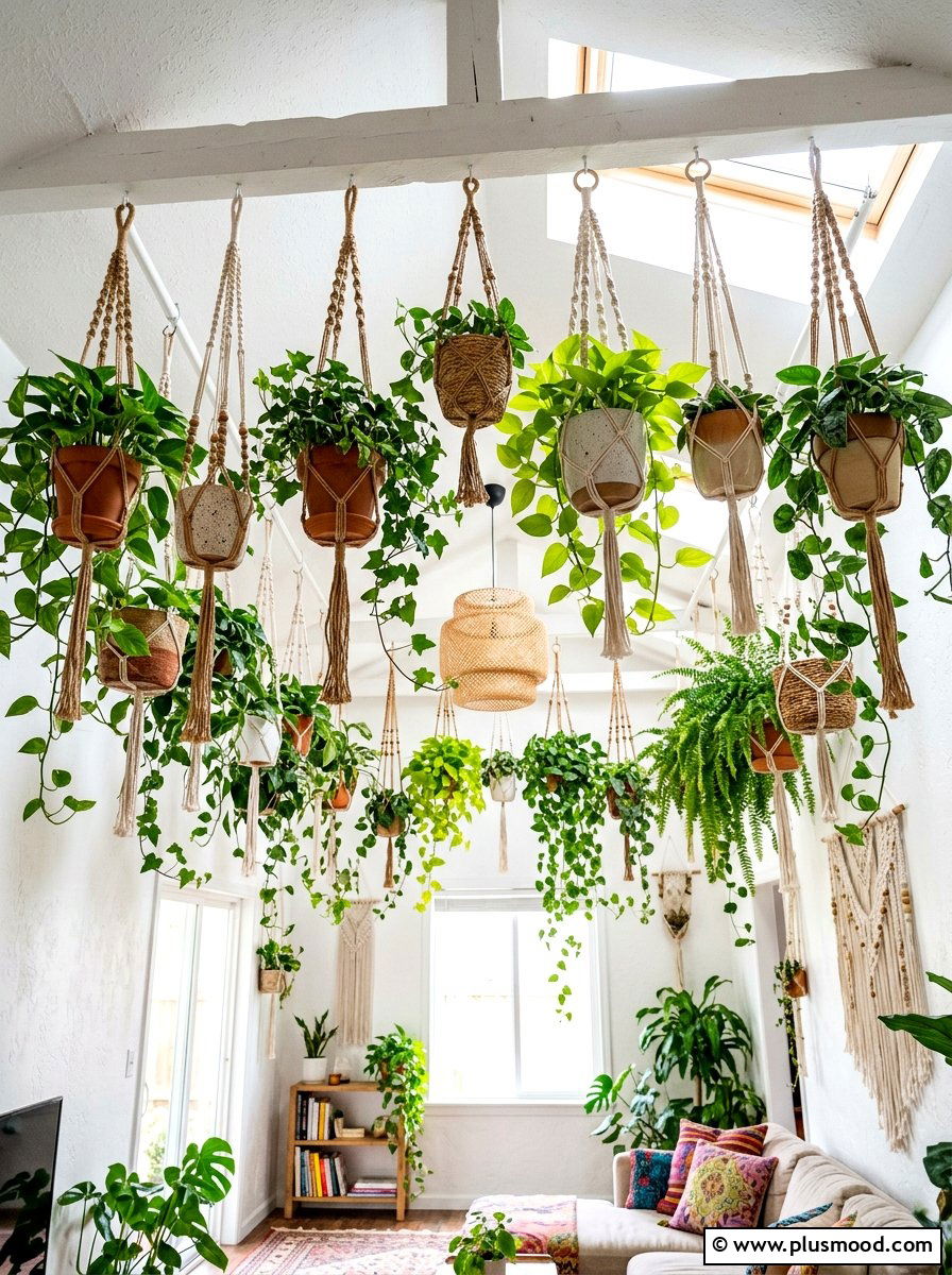 Hanging planters - 25 boho summer living room ideas